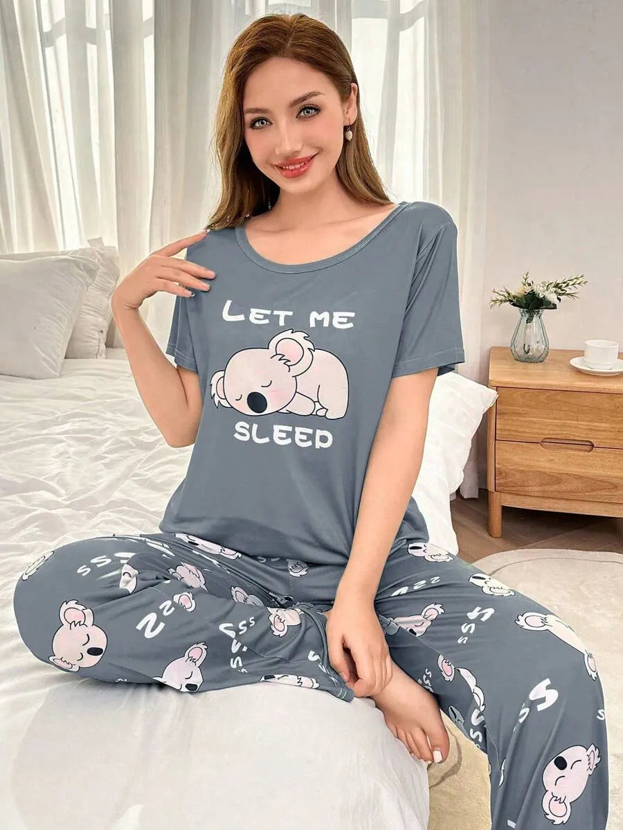 SHEIN Dream Adore بيجامة 2 قطعة بلون متعدد الألوان وأكمام قصيرة وبنطلون طويل