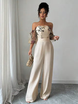 SHEIN Rafferiza جمبسوت بأكتاف مكشوفة وتطريز زهور