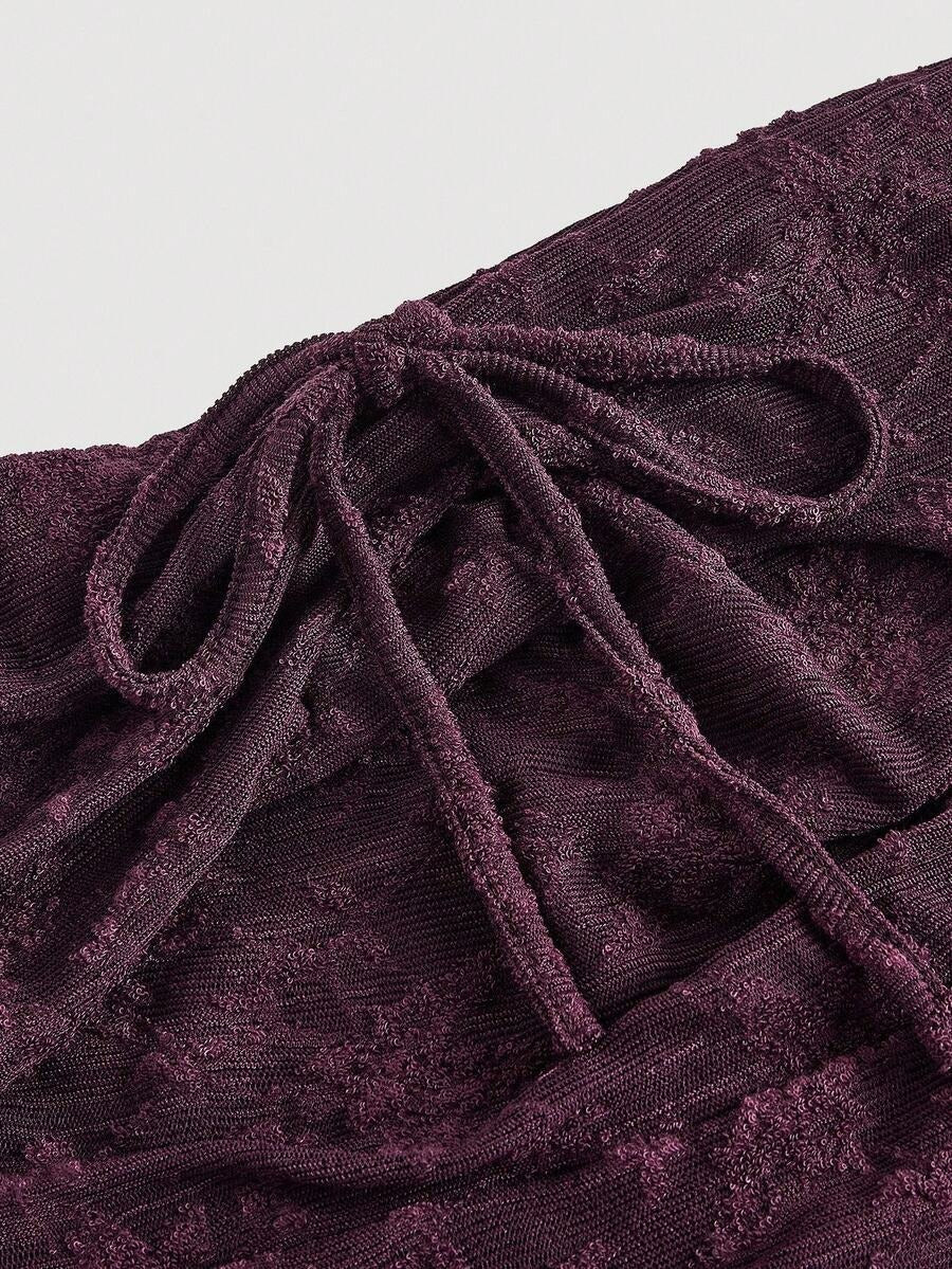 SHEIN MOD فستان ماكسي بدون كتف من الدانتيل الأرجواني