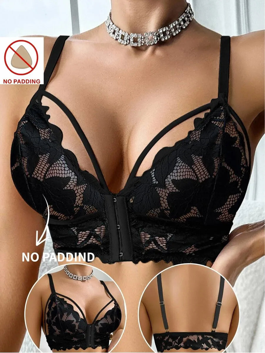 SHEIN Seduluxe حمالة صدر لاسلكية من الدانتيل بإغلاق أمامي