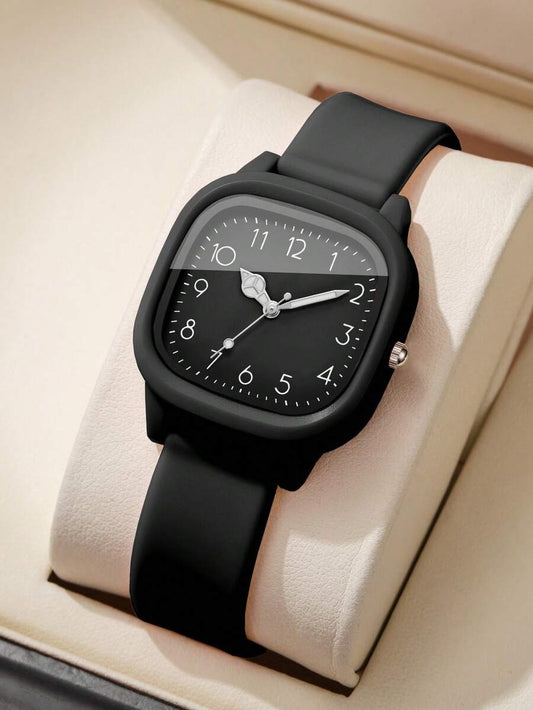 SHEIN ساعة نسائية كوارتز بسوار سيليكون وقرص مربع أنيق