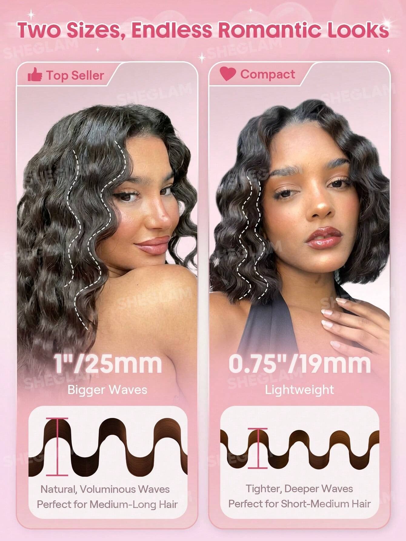 SHEGLAM HAIR جهاز تمويج أيوني 19 مم