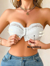 SHEIN حمالة صدر لاسلكية بدون حمالات بإغلاق أمامي ودانتيل وحشوة خفيفة