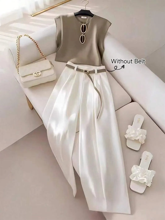 SHEIN GlowEve بنطال نسائي واسع بلون أبيض