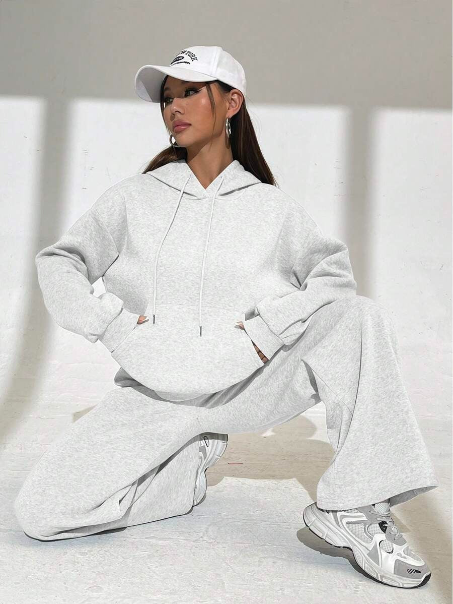 SHEIN INAWLY طقم نسائي كاجوال من قطعتين بلون رمادي فاتح