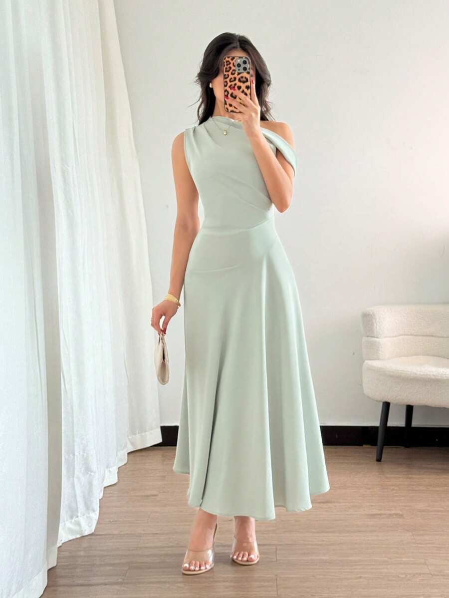 SHEIN Elenzga فستان صيفي أخضر زيتوني أنيق