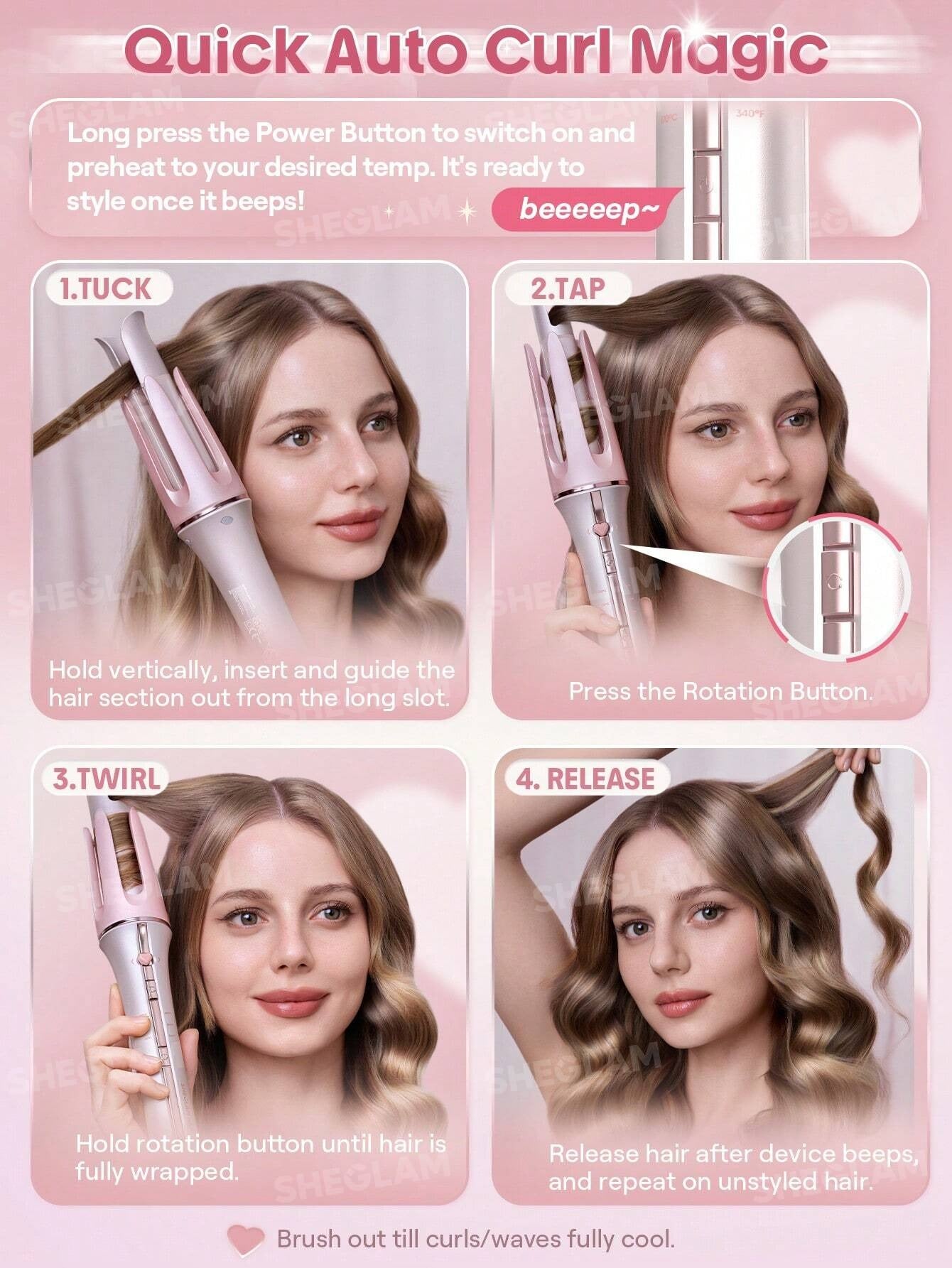 SHEGLAM HAIR مكواة تجعيد أوتوماتيكية 19 مم للشعر متوسط وطويل