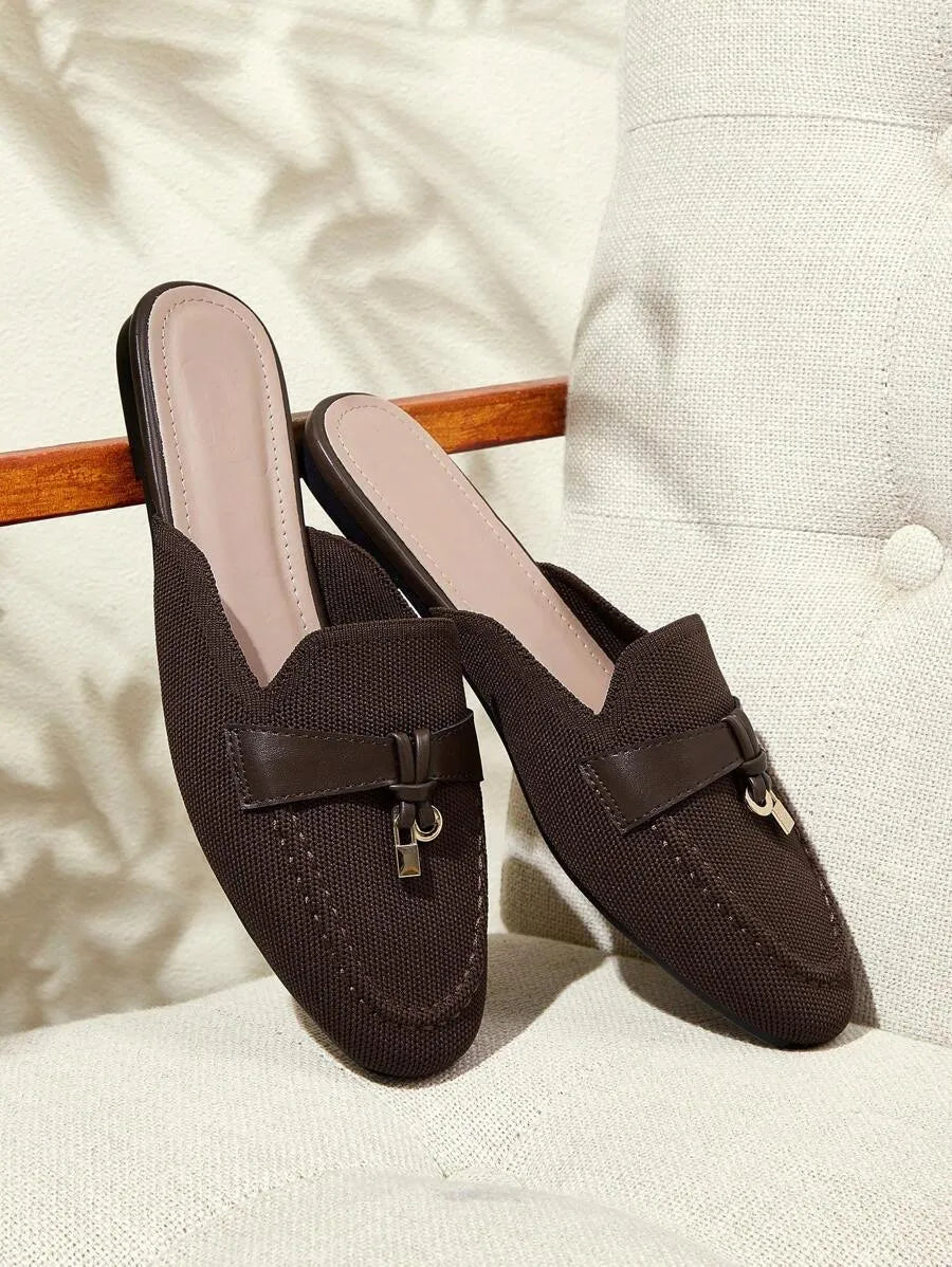 SHEIN CUCCOO BASICS أحذية نسائية مسطحة بمقدمة مستديرة لون بني