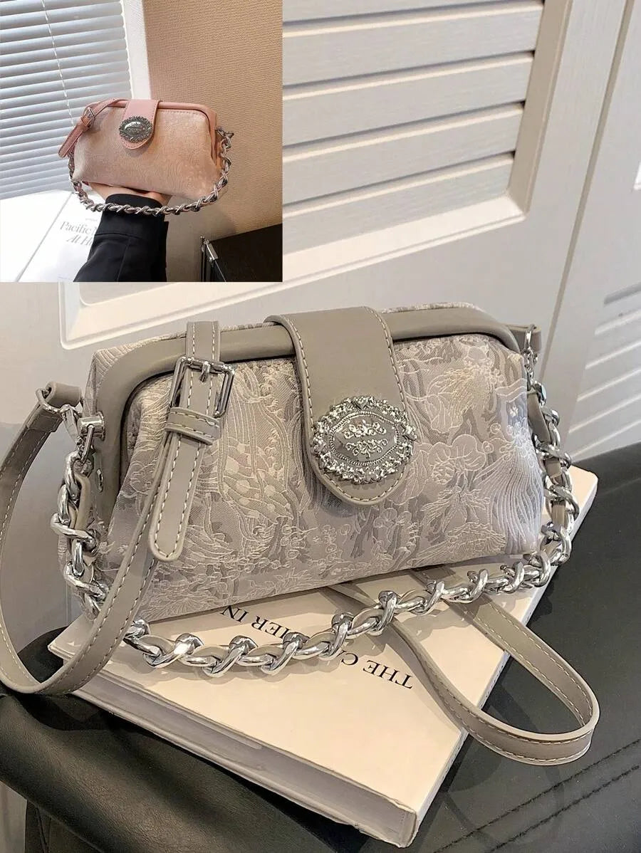 SHEIN حقيبة يد وكتف صغيرة بسحاب وسلسلة معدنية
