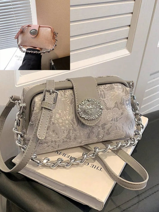 SHEIN حقيبة يد وكتف صغيرة بسحاب وسلسلة معدنية