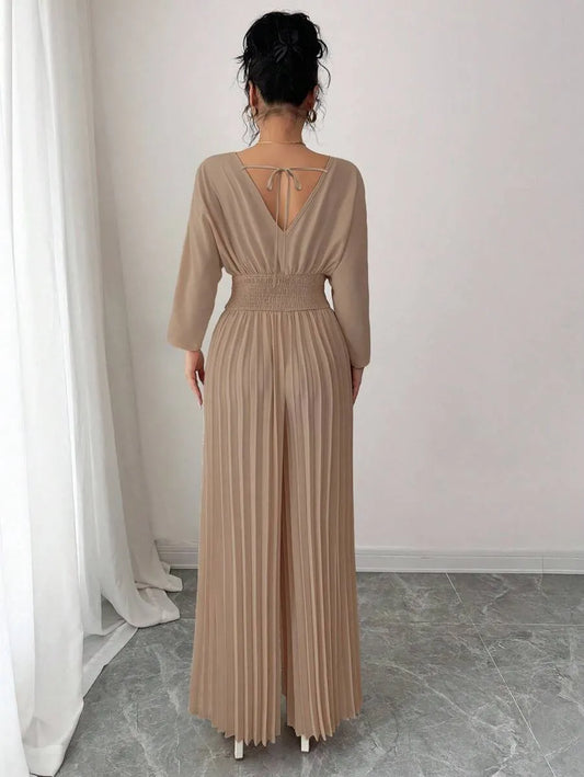 SHEIN Selianne جمبسوت بلون كاكي وأكمام خفاش وبنطلون واسع