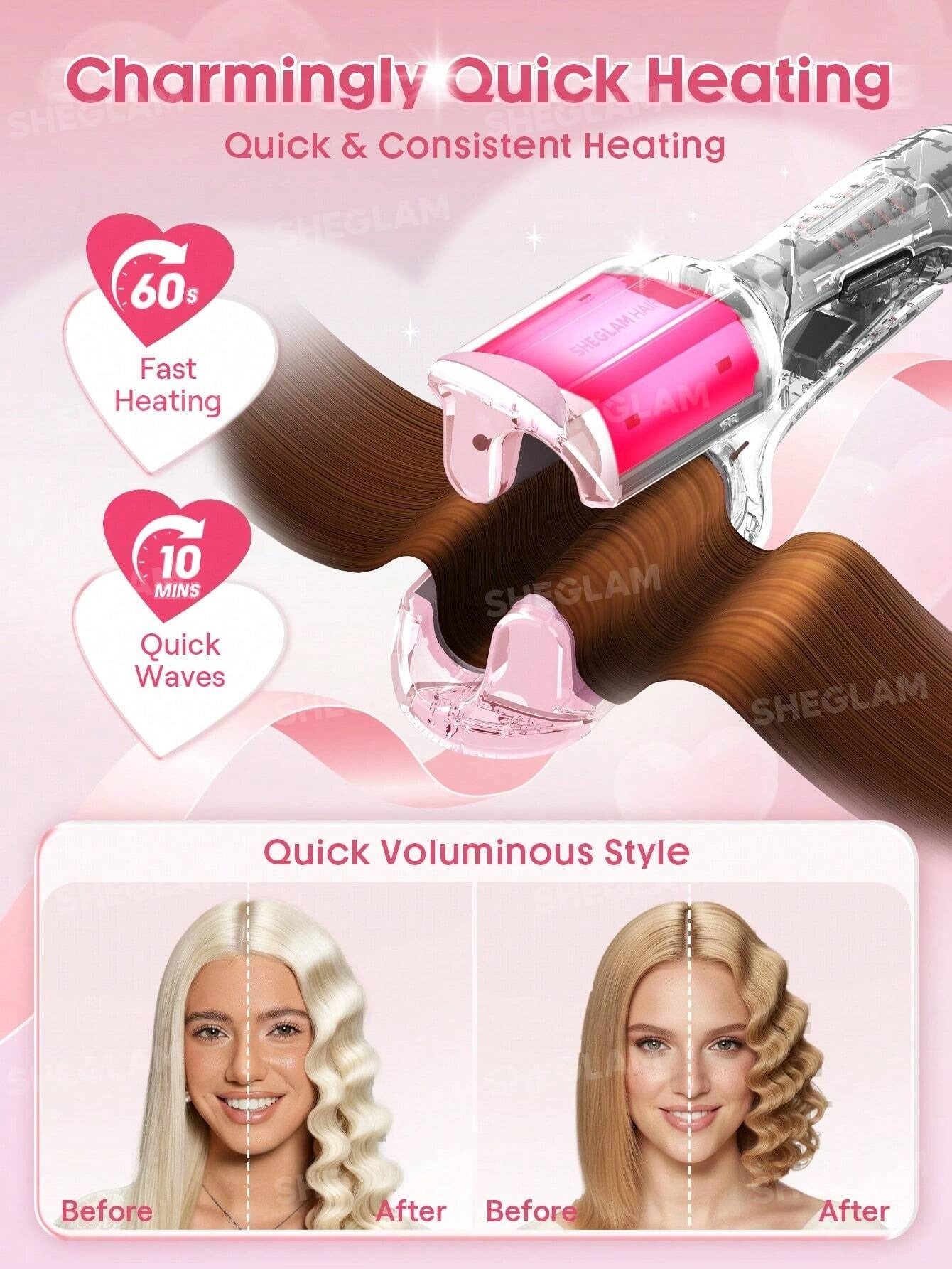 SHEGLAM HAIR جهاز تمويج أيوني 19 مم