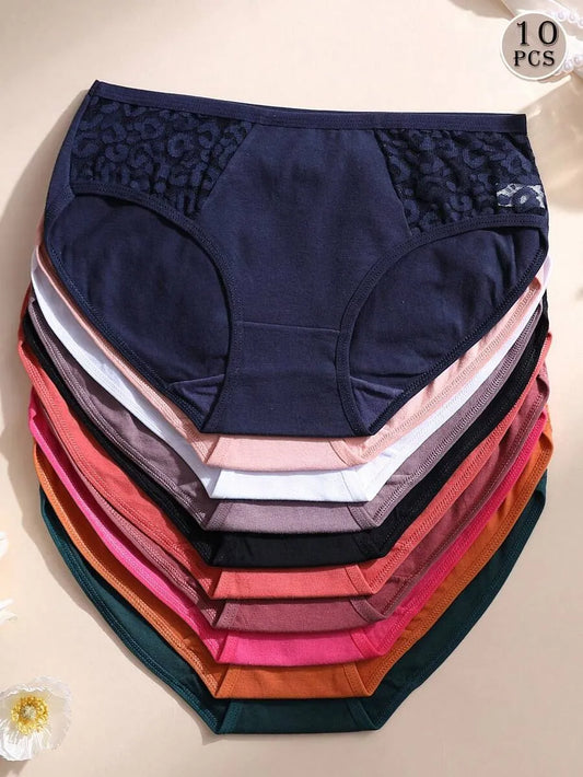 SHEIN سراويل داخلية نسائية من 10 قطع بالدانتيل وخصر منخفض ومتعدد الألوان