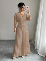 SHEIN Selianne جمبسوت بلون كاكي وأكمام خفاش وبنطلون واسع
