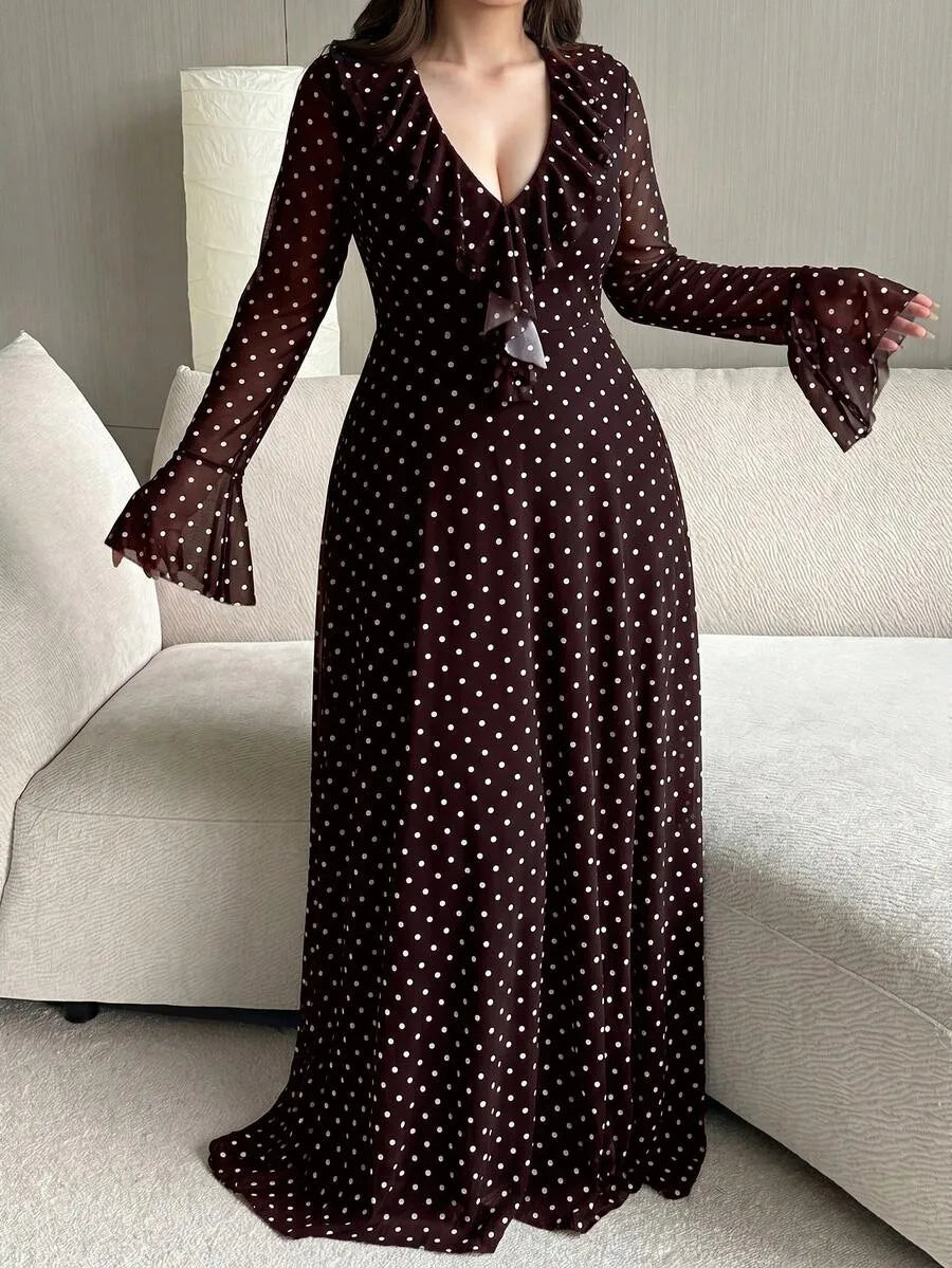 SHEIN Vibekara فستان نسائي بياقة وأكمام واسعة بلون متعدد الألوان