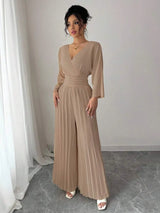 SHEIN Selianne جمبسوت بلون كاكي وأكمام خفاش وبنطلون واسع