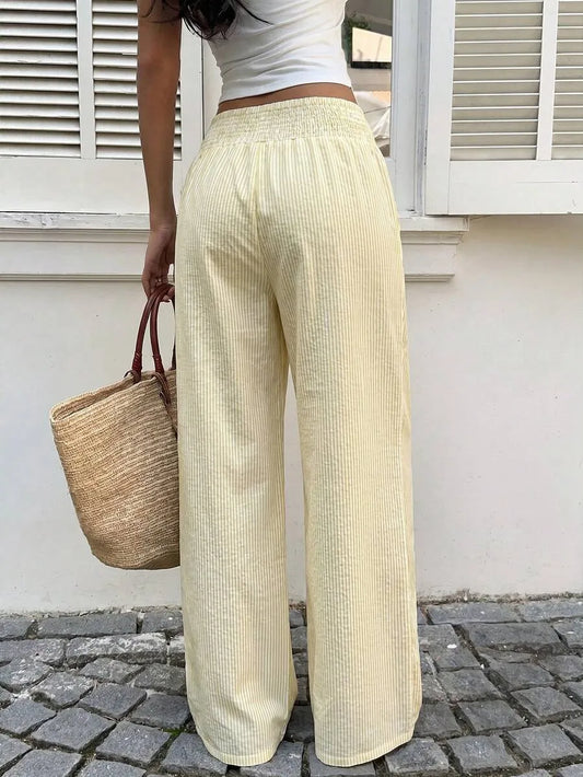 SHEIN Sunnyshic بنطلون نسائي مستقيم الساق بخصر رباط مخطط