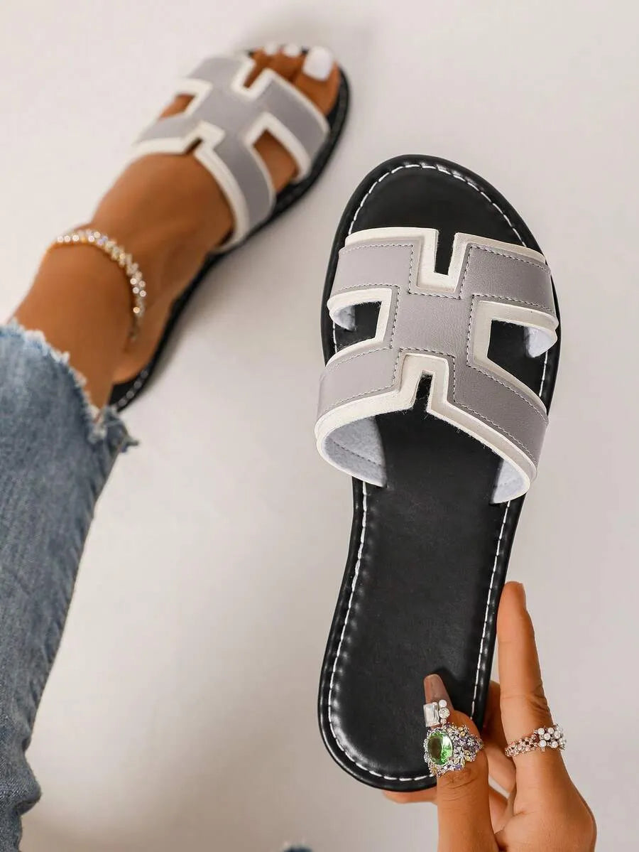 SHEIN H صنادل نسائية مسطحة بحزام