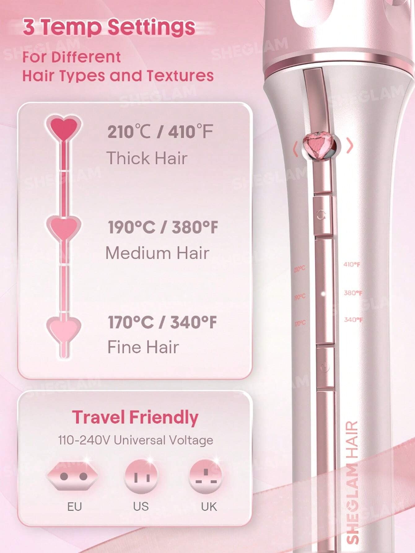 SHEGLAM HAIR مكواة تجعيد أوتوماتيكية 19 مم للشعر متوسط وطويل
