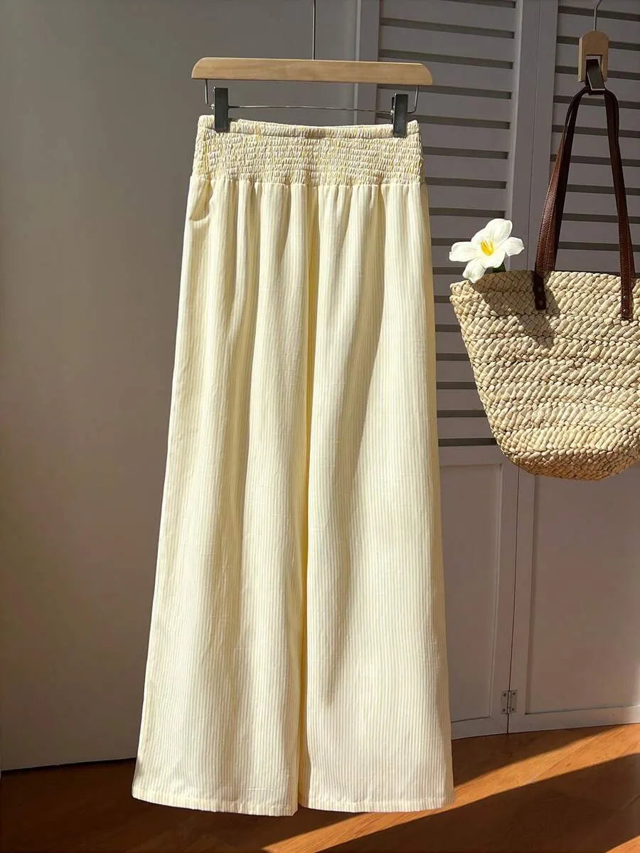 SHEIN Sunnyshic بنطلون نسائي مستقيم الساق بخصر رباط مخطط