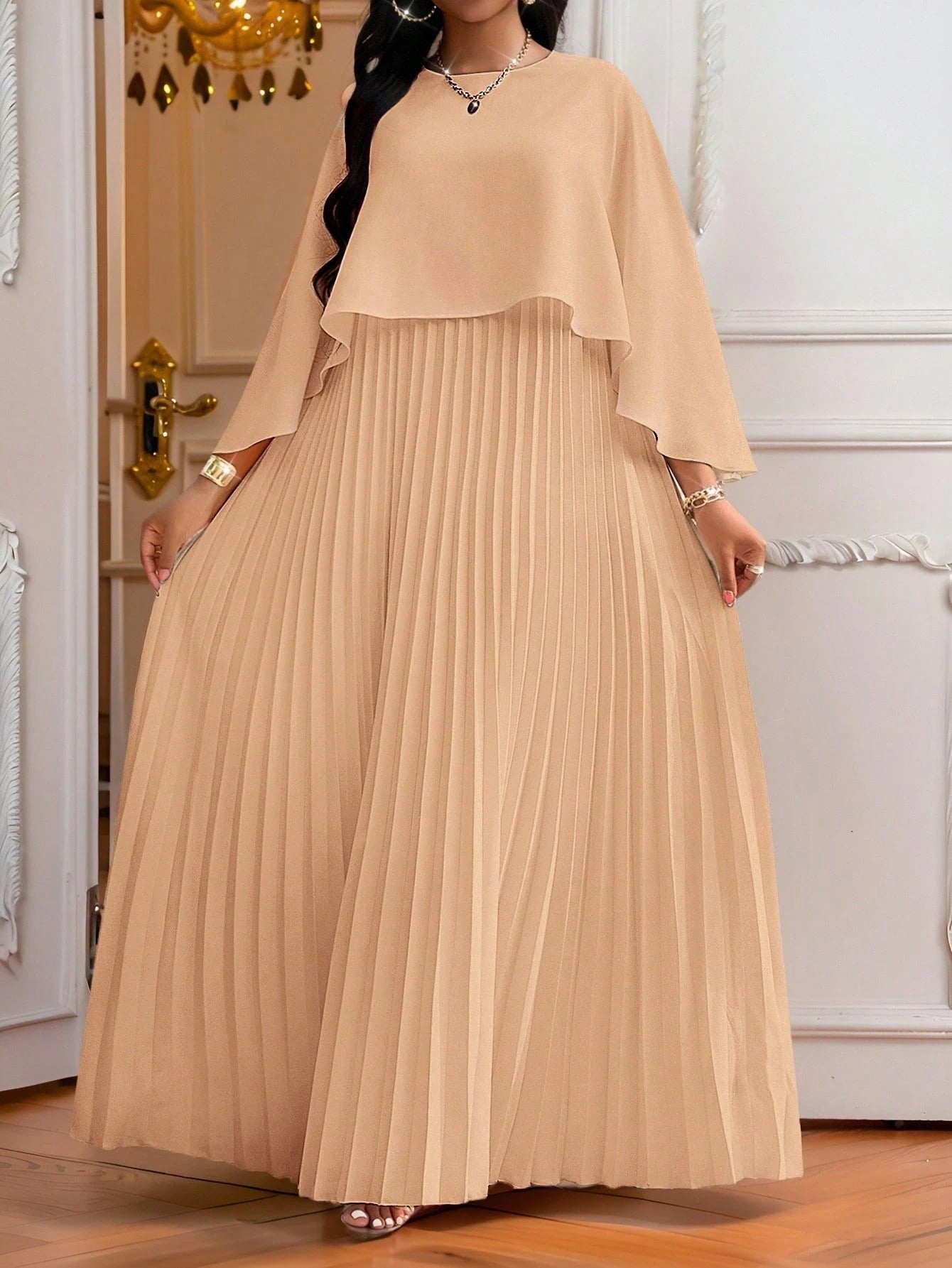 SHEIN Fleurora فستان مطوي بلون سادة مقاسات كبيرة صيفي