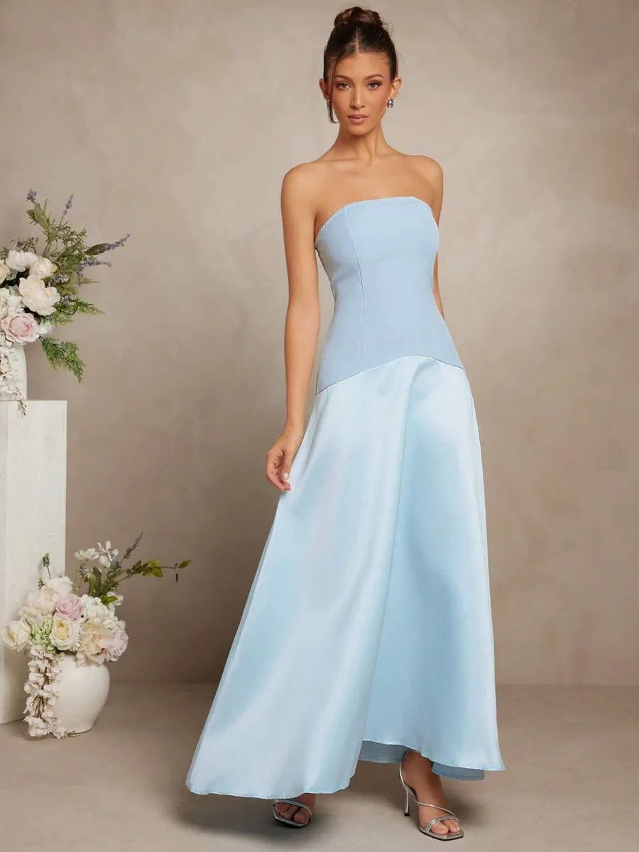 SHEIN L'Amorae فستان أوف شولدر لون أحادي أزرق أنيق