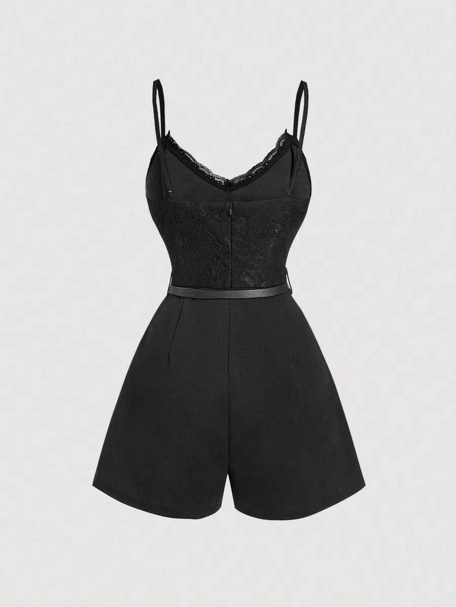SHEIN MOD جمبسوت قصير أسود وحزام خصر من