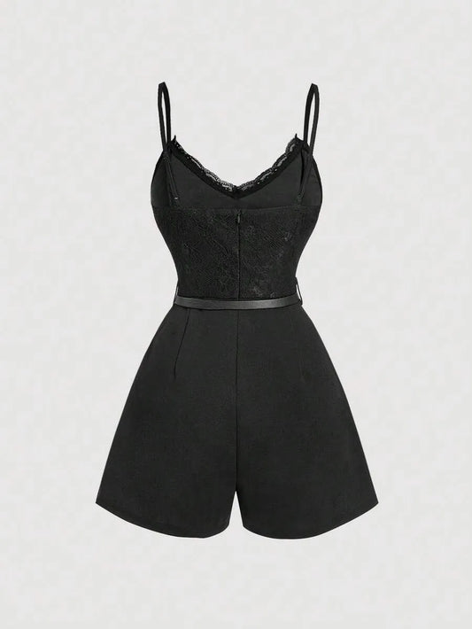 SHEIN MOD جمبسوت قصير أسود وحزام خصر من