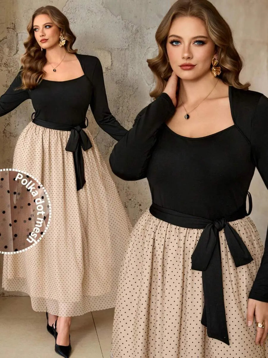 SHEIN Roveilla فستان كارديجان محبوك برباط خصر وياقة مربعة بلون بني