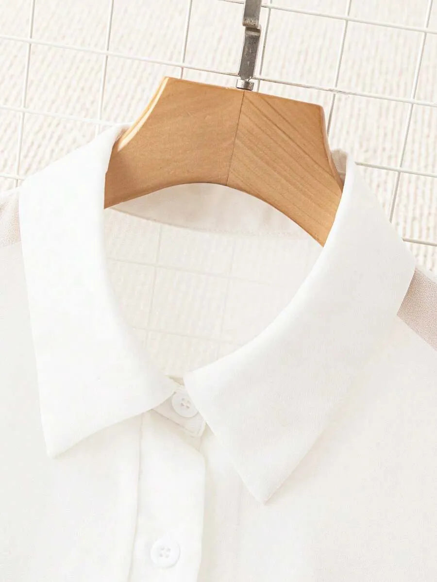 SHEIN Franclia قميص شفاف أساسي بسيط بياقة بأكمام طويلة