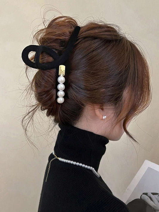 SHEIN مشبك شعر كبير مطفي بخرز لؤلؤي