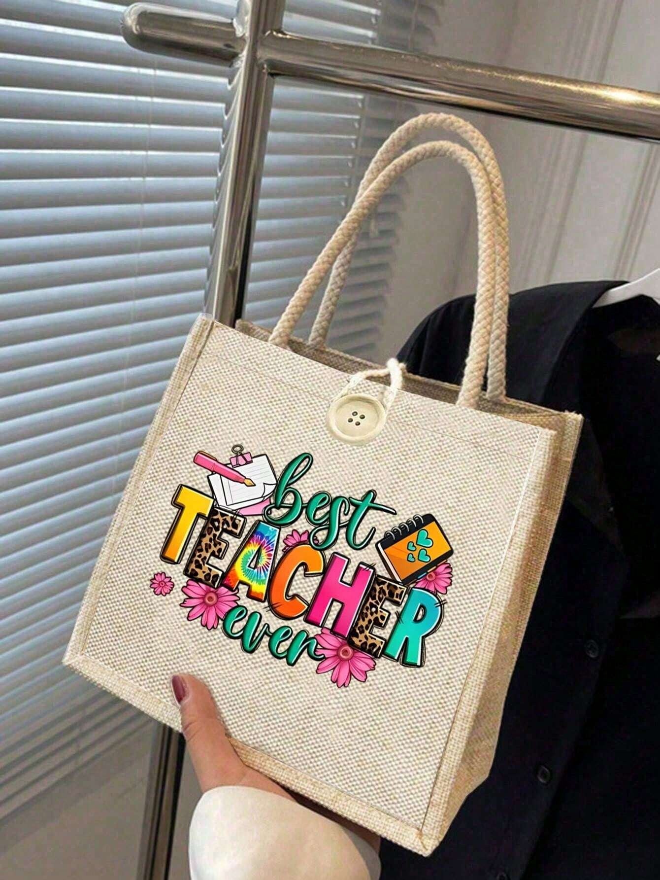 SHEIN حقيبة كتف كتان بطباعة كاكي