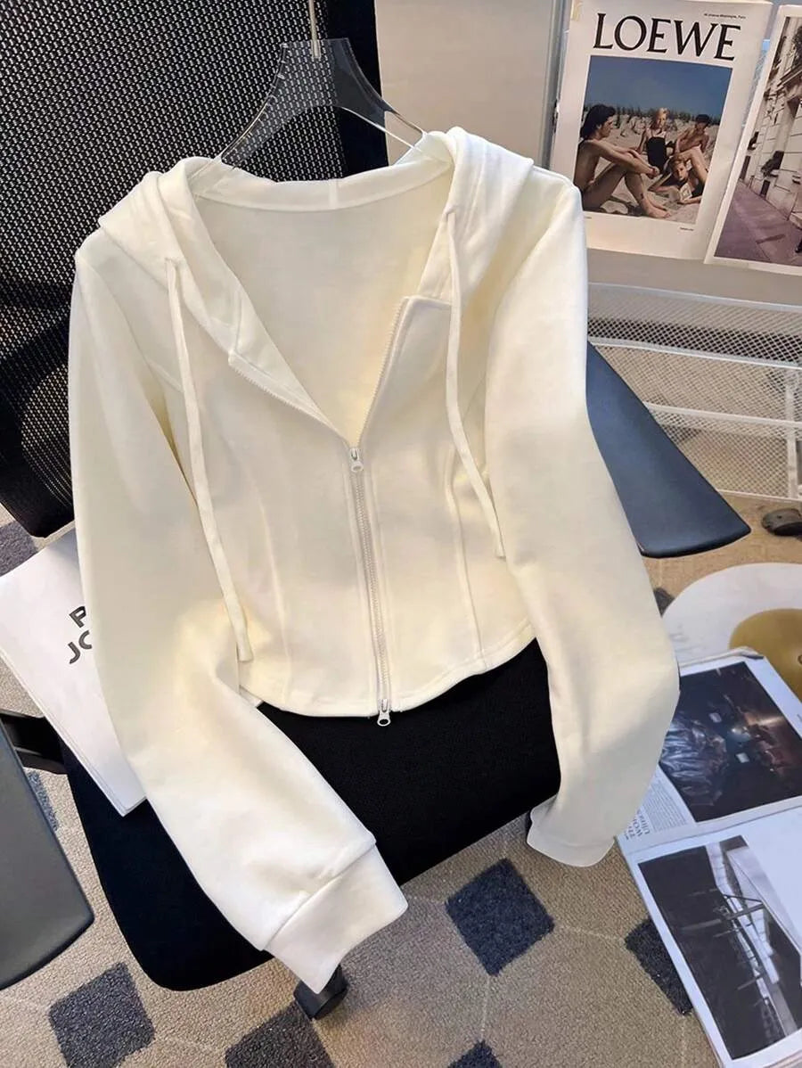 SHEIN Resyla معطف نسائي قصير بسحاب وغطاء للرأس وأكمام طويلة