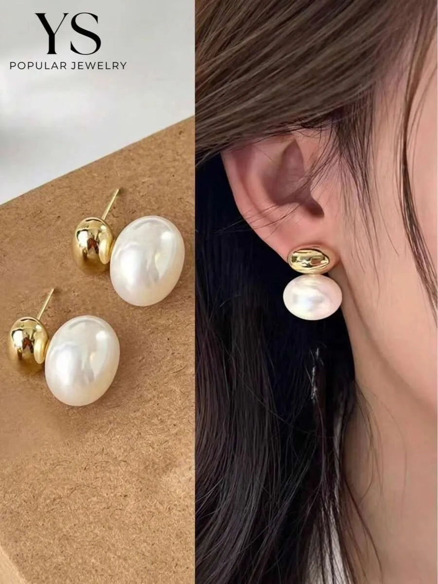 SHEIN أقراط نسائية مزينة بخرز اللؤلؤ الصناعي بلون ذهبي