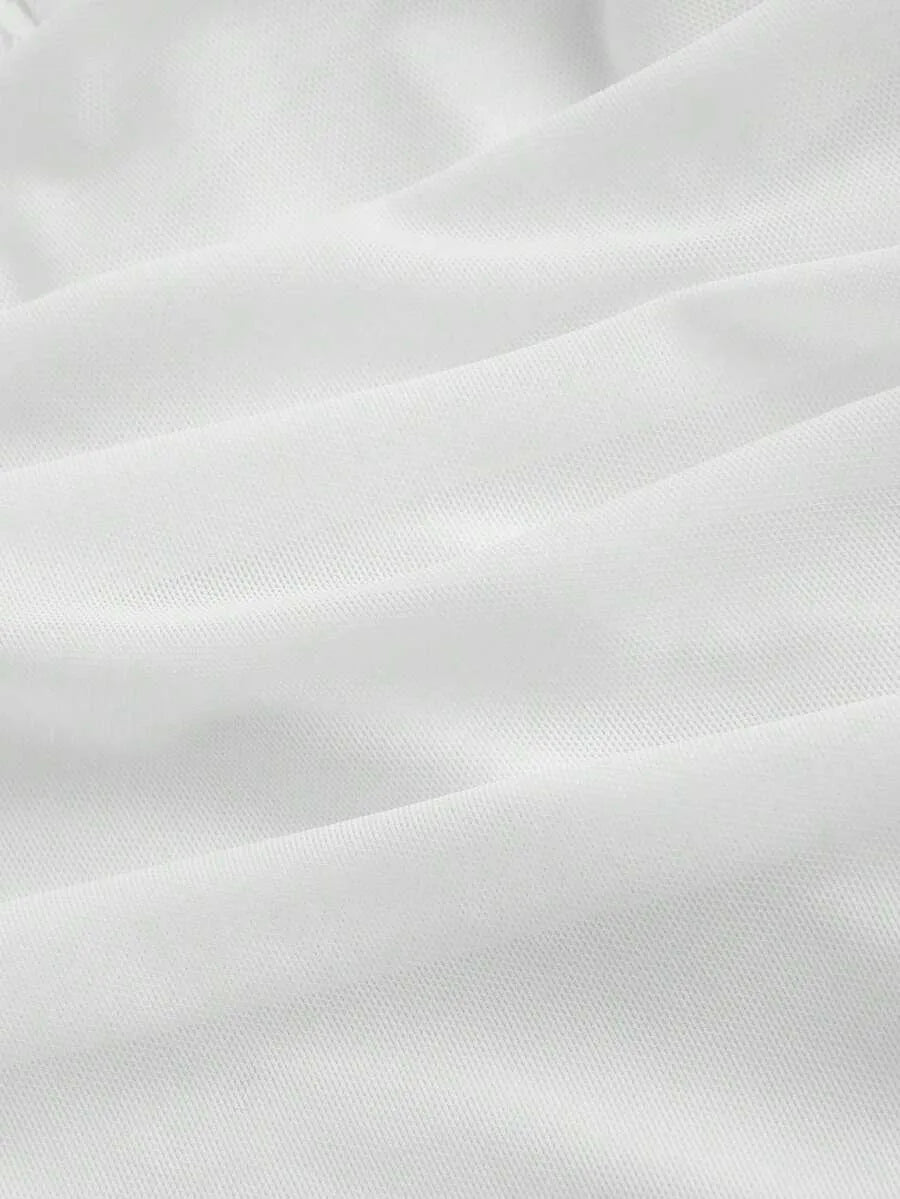 SHEIN MOD فستان نسائي طويل أنيق بتفاصيل دانتيل وكتف مكشوف بلون أبيض