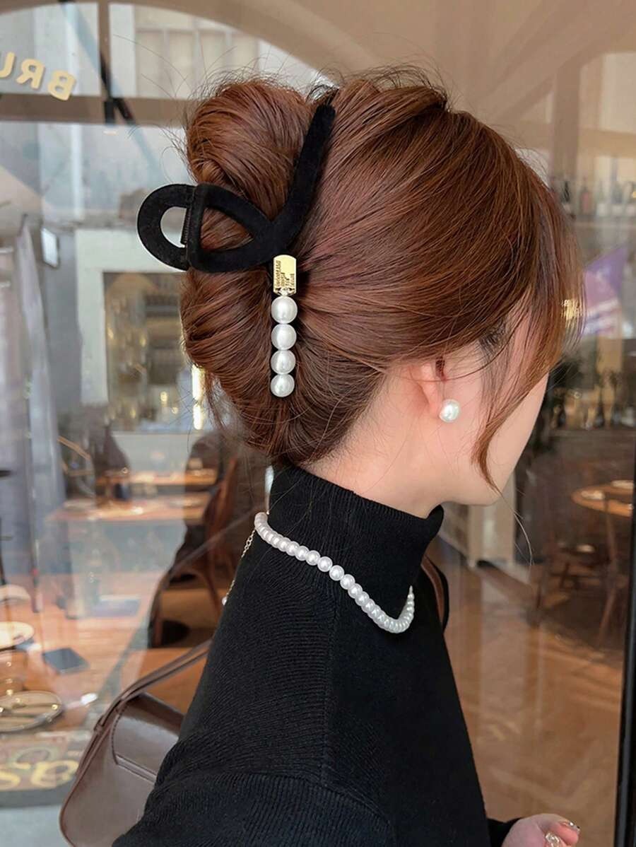 SHEIN مشبك شعر كبير مطفي بخرز لؤلؤي