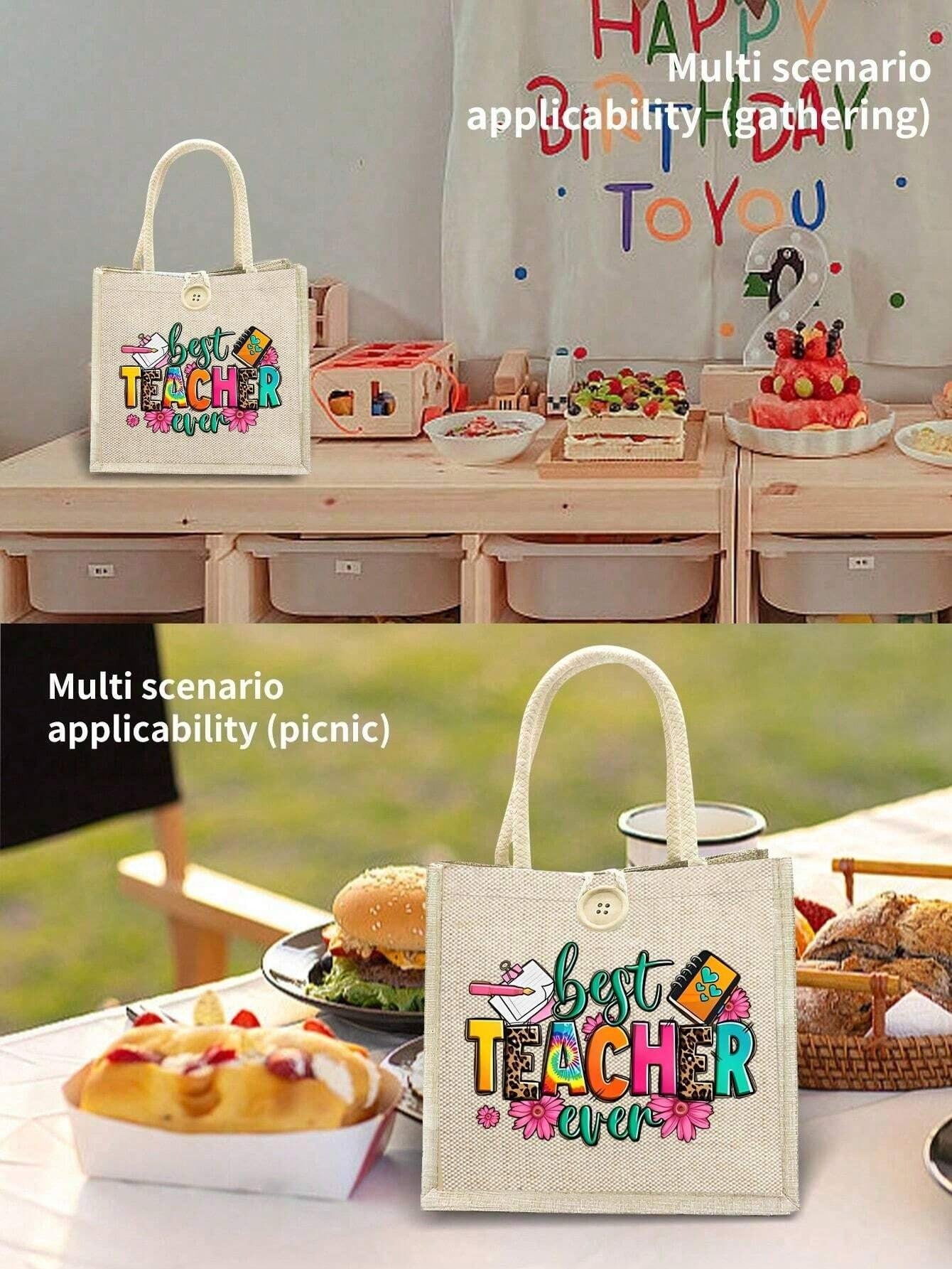 SHEIN حقيبة كتف كتان بطباعة كاكي