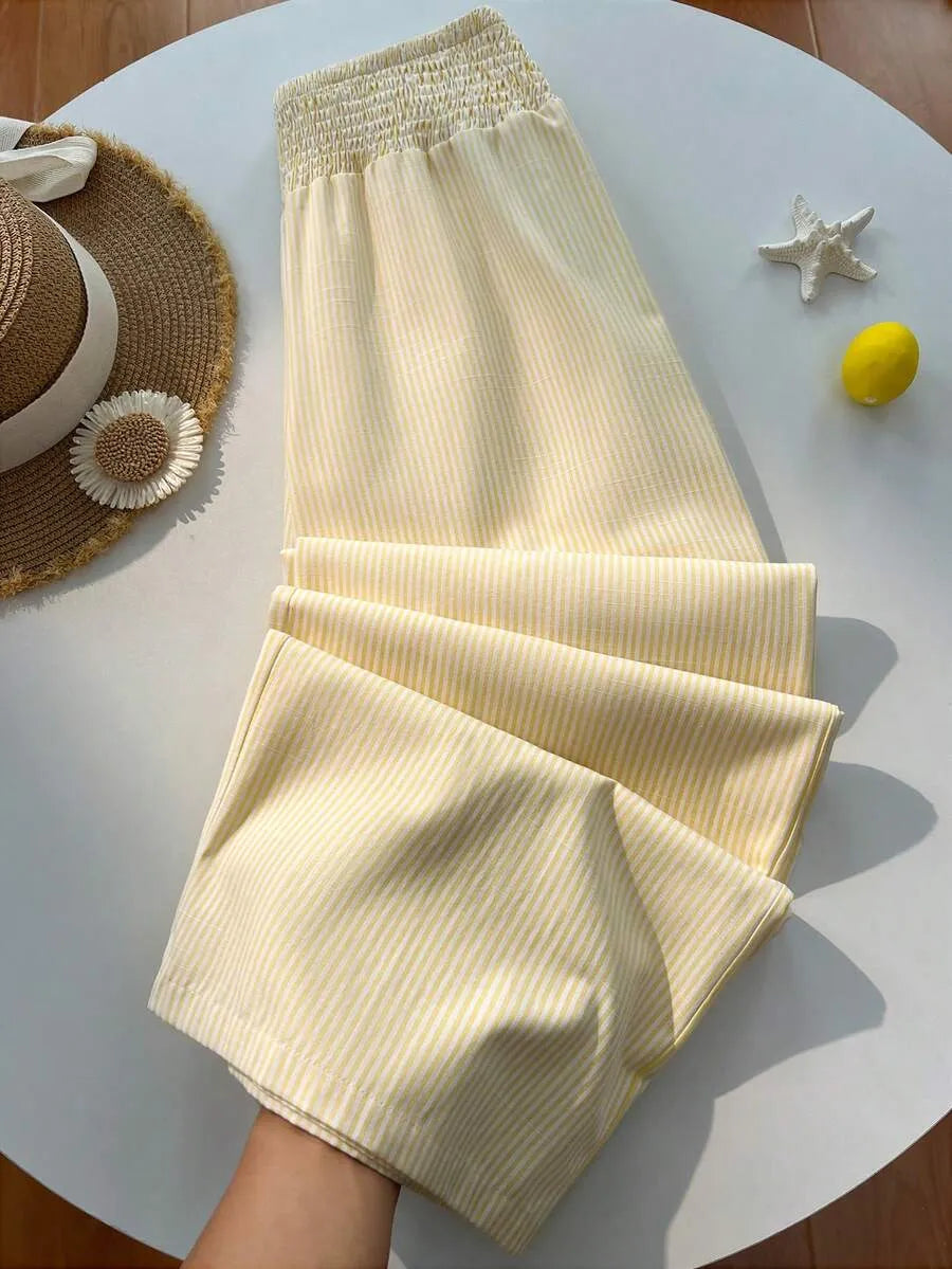 SHEIN Sunnyshic بنطلون نسائي مستقيم الساق بخصر رباط مخطط