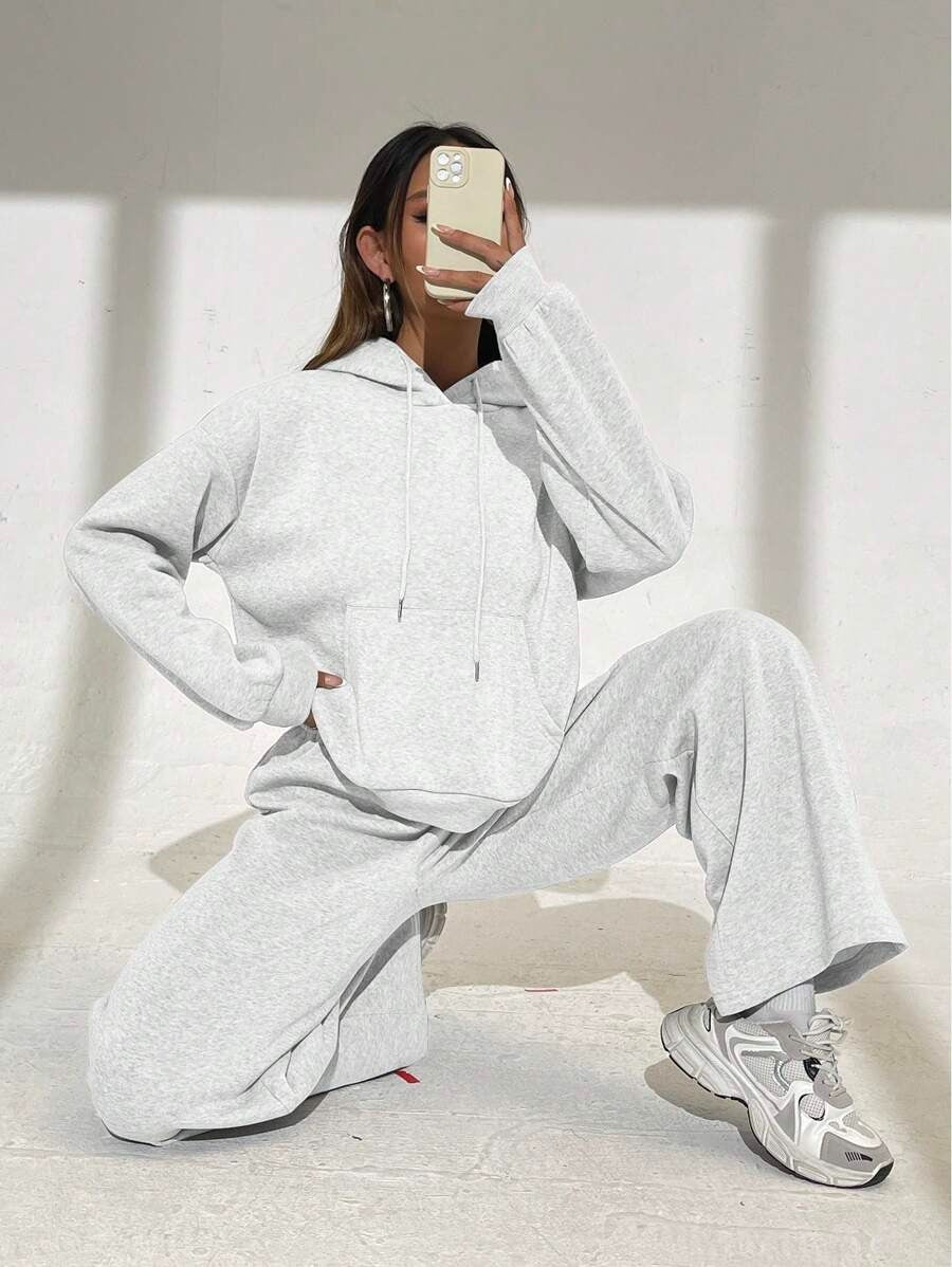 SHEIN INAWLY طقم نسائي كاجوال من قطعتين بلون رمادي فاتح