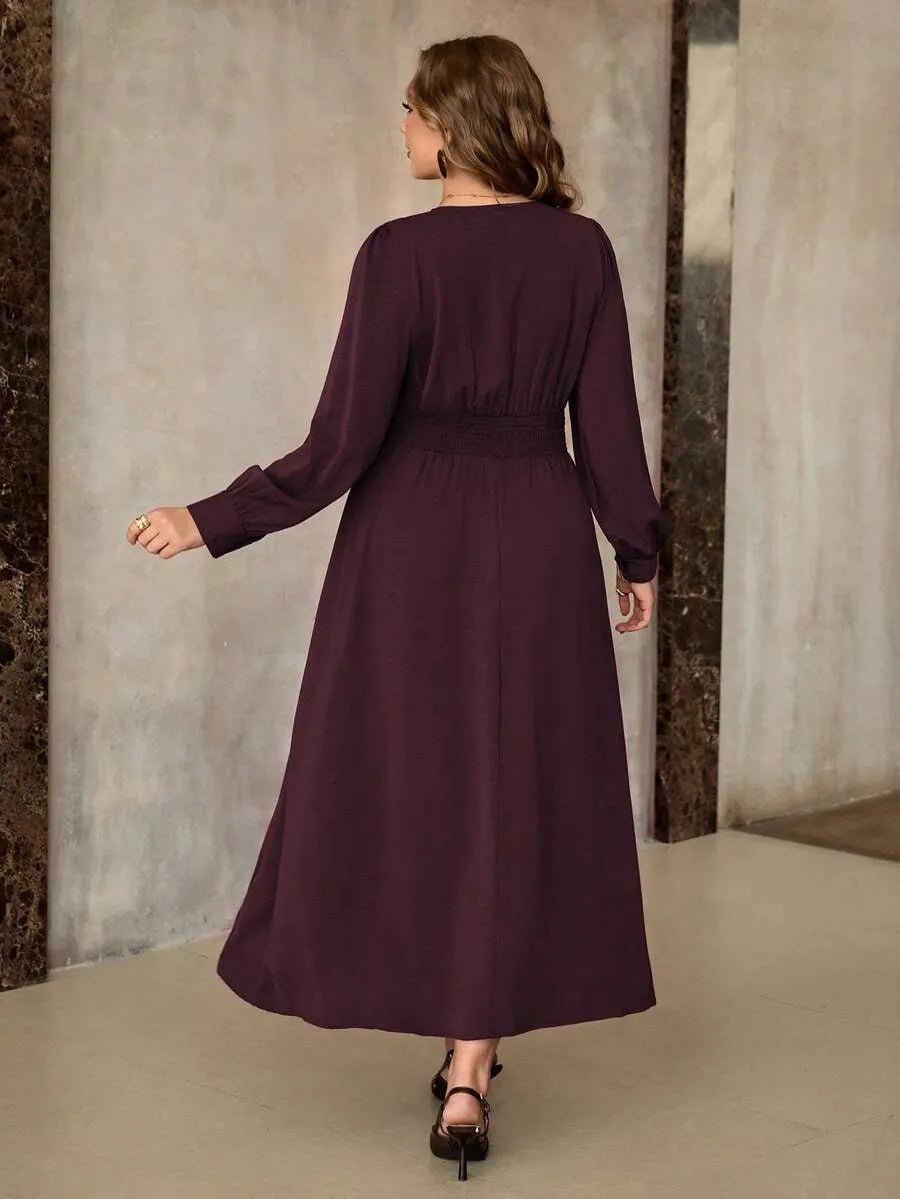 SHEIN Roveilla فستان نسائي بياقة وخصر مكشكش بلون كستنائي
