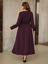 SHEIN Roveilla فستان نسائي بياقة وخصر مكشكش بلون كستنائي