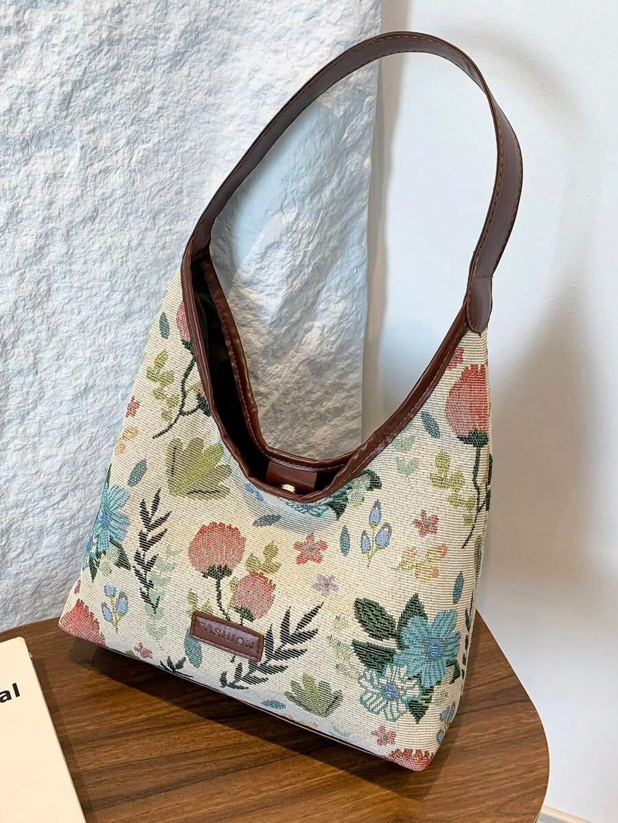 SHEIN حقيبة كتف محبوكة بنقشة ورود