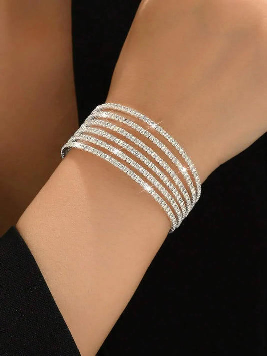 SHEIN سوار فضي راين 6 صفوف قطعة واحدة
