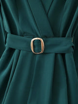 SHEIN GlowEve جمبسوت نسائي بخصر عالٍ وحزام وساق واسعة بجيوب بلون أخضر داكن