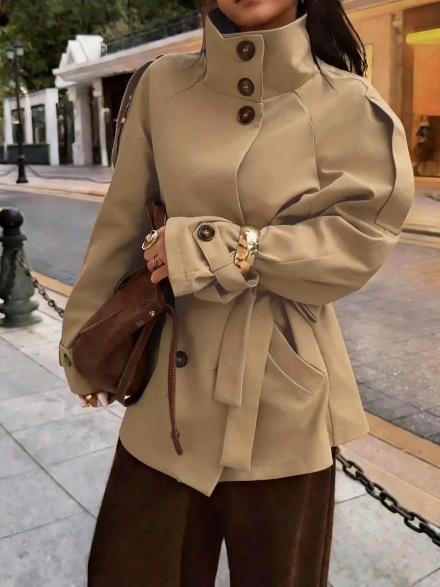 SHEIN x Luisa Sonza Elyressa معطف ترنش نسائي بربطة خصر وخاكي