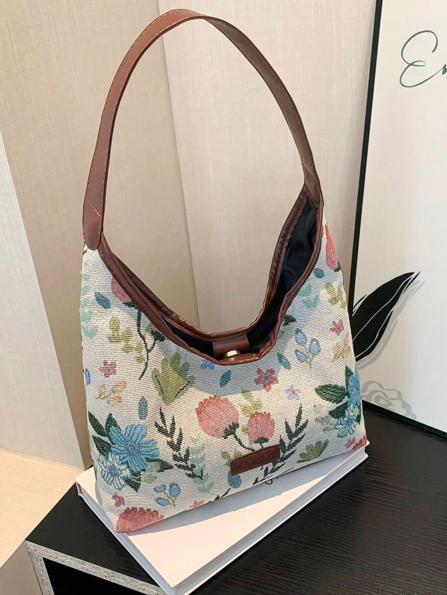 SHEIN حقيبة كتف محبوكة بنقشة ورود