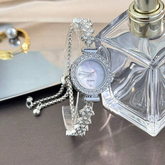 SHEIN ساعة نسائية كوارتز بسوار رقيق مرصع بالراينستون والمينا المزركشة