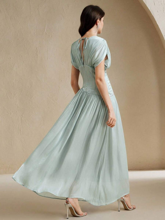 SHEIN Anewsta فستان طويل أزرق فاتح مزخرف بالخرز