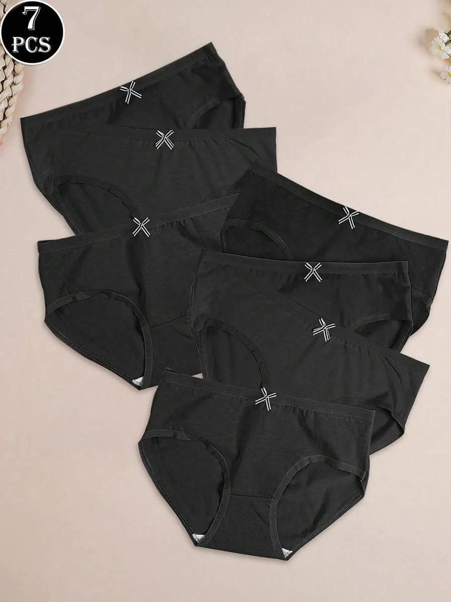 SHEIN سراويل داخلية نسائية من 7 قطع بخصر متوسط مزينة بفيونكة بلون أسود