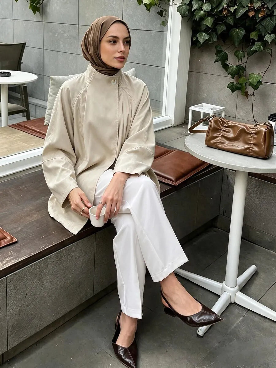 SHEIN Selianne معطف ترنش نسائي بقصة غير متماثلة وياقة كبيرة وأكمام راغلان